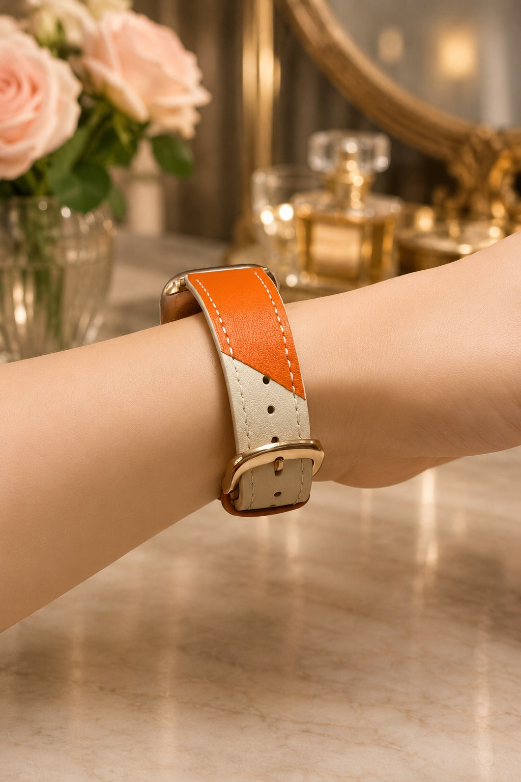 Palermo Leather Apple Watch Kordon - Orange-Cream